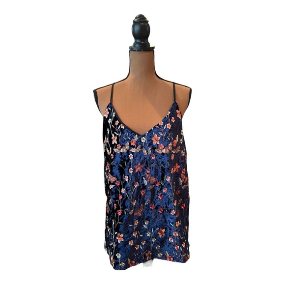 Lumiere Blue Floral Velvet Cami Size Large  #B74 - Picture 1 of 3